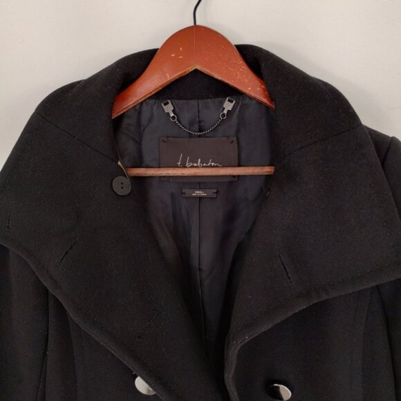 T. Babaton Virgin Wool Coat Small Black Classic Office Winter Coquette Neutral - Picture 11 of 13